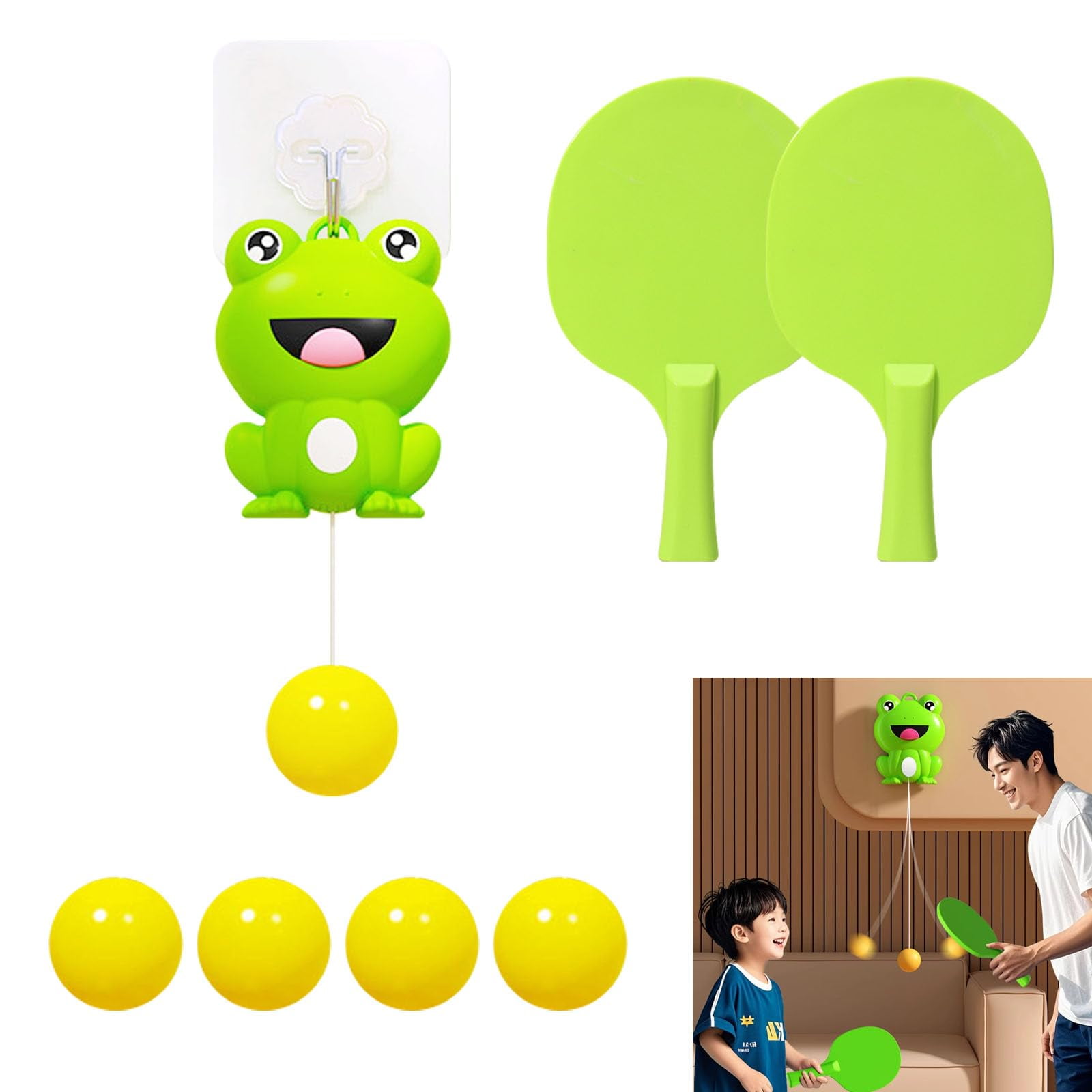 Hanging Table Tennis Trainer Portable Set, 1 Pcs Trainer 6 Balls Door Pong Game for Kids with Racket and Balls, Adjustable Hanging Table Tennis Trainer