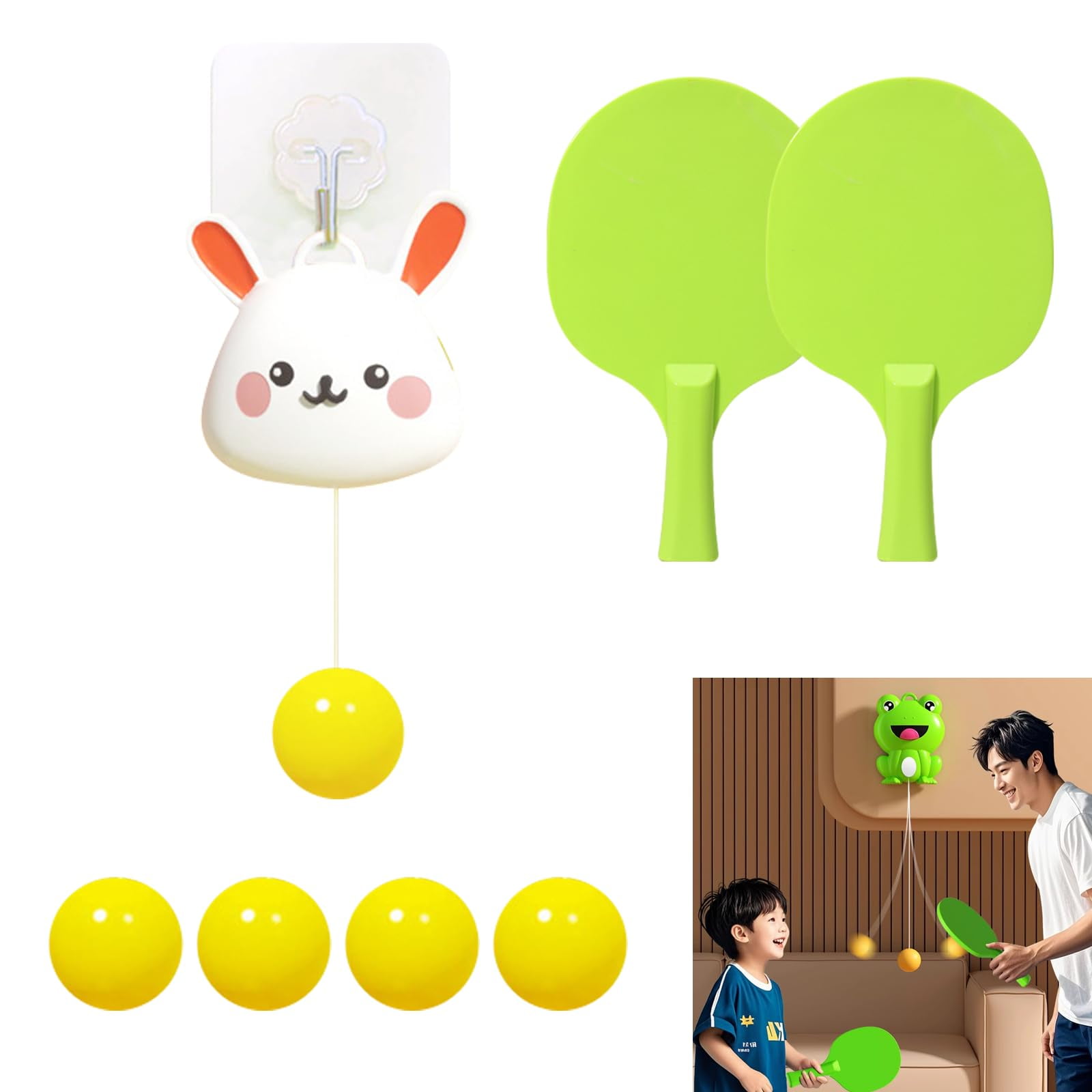 Hanging Table Tennis Trainer Portable Set, 1 Pcs Trainer 6 Balls Door Pong Game for Kids with Racket and Balls, Adjustable Hanging Table Tennis Trainer