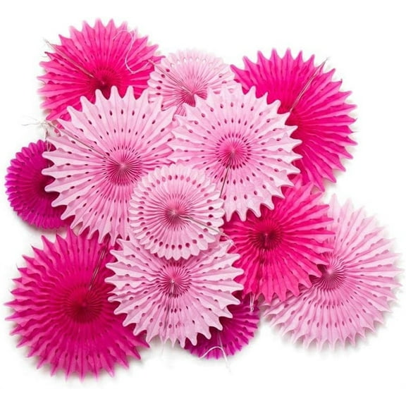 Hanging Tissue Paper Fans Decor,DIY Ceiling Decorations Paper Fans for Birthday Wall Ceiling Decor Wedding Baby Shower Neon Party,Tissue Round Paper Decor Kit (12 Pcs,Mixed Color)