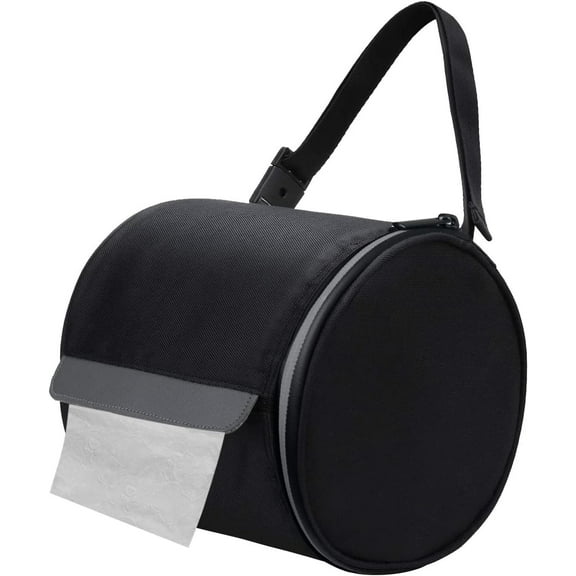 Hanging Toilet Paper Holder Waterproof Tissue Holder Cat Proof Roll Paper Case Cover Portable and Foldable Roll Storage Bag with Adjustable Strap for Wall Car Camping Tent Home Office Black
