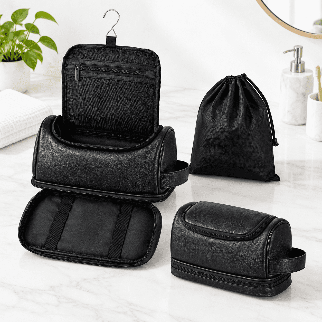 Hanging Toiletry Bag For Men Pu Leather Kit Extra Large Black - Walmart.com