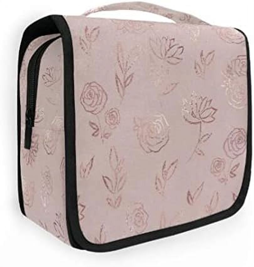 Hanging Toiletry Bag Rose Gold Elegant Floral Makeup Travel bag for