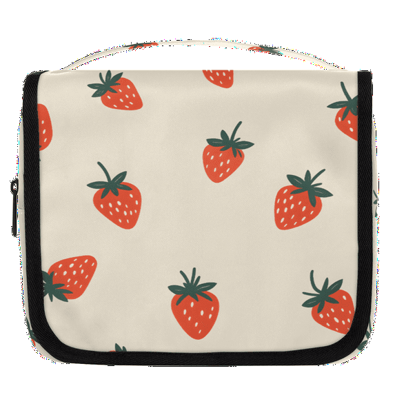 Hanging Toiletry Bag, Travel Makeup Organizer with Hook & 4 Compartments, Cosmetic Bag Makeup Bag for Travel Accessories, Essentials,Strawberry Pattern