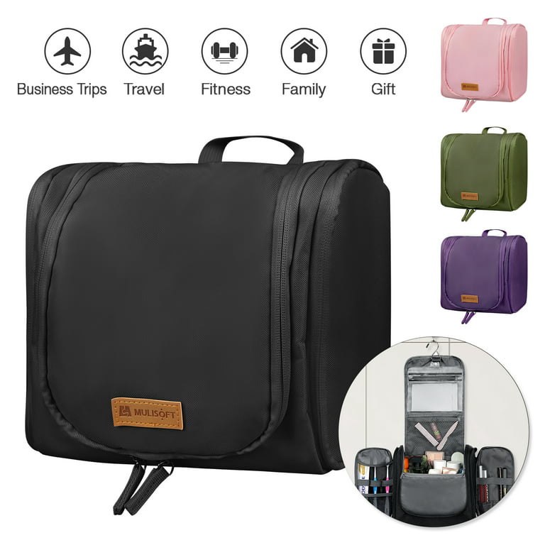 Hanging Toiletry Bag,Water-resistant Travel Makeup Bag,Travel Size  Toiletries Men Women Kit Bag,Large Zipped Pouch Bag,Black