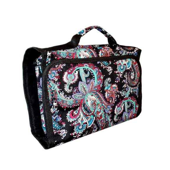 Hanging Toiletry Cosmetic Organizer Bag - Roll up for Storage Travel Black Paisley