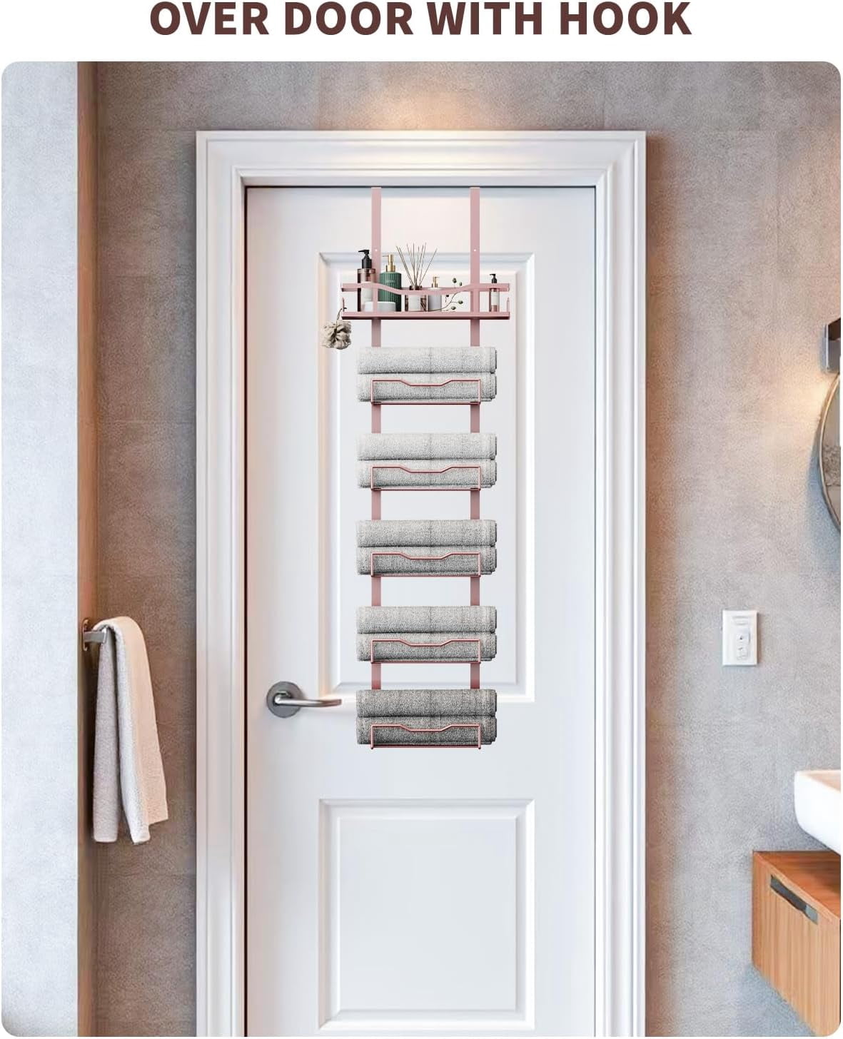Hanging Towel Racks for Bathroom No Drill - 6-Tier Over The Door Bath ...