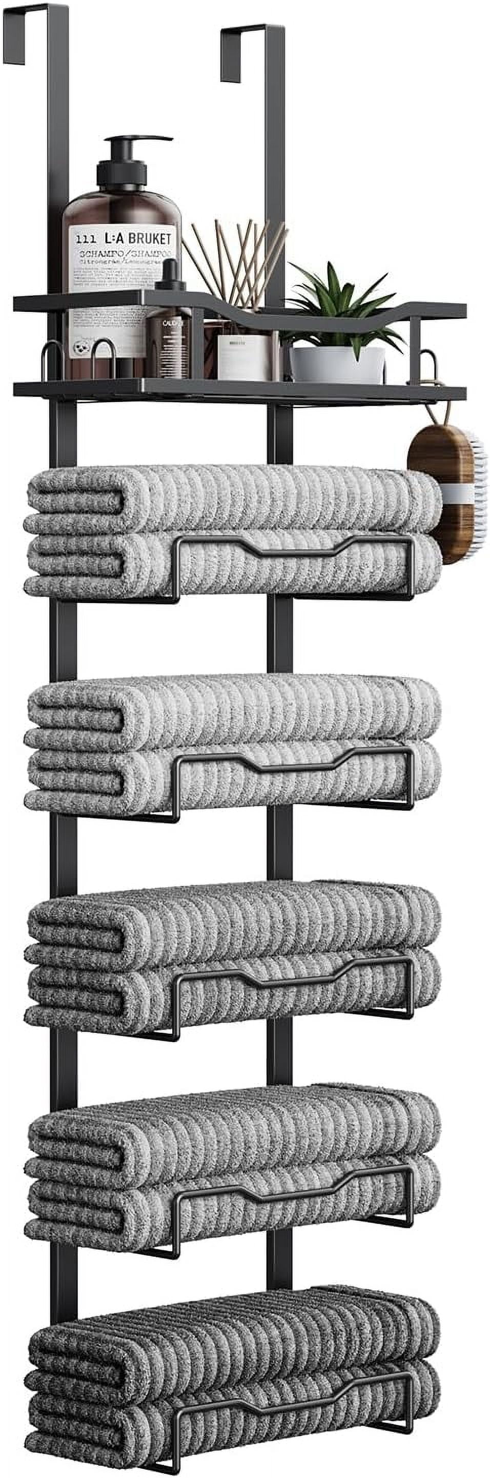 Hanging Towel Racks for Bathroom No Drill - 6-Tier Over The Door Bath Towel Storage Organizer for Small Bathrooms - Tiered Back of Door Towel Holder Hanger for Rolled Towels