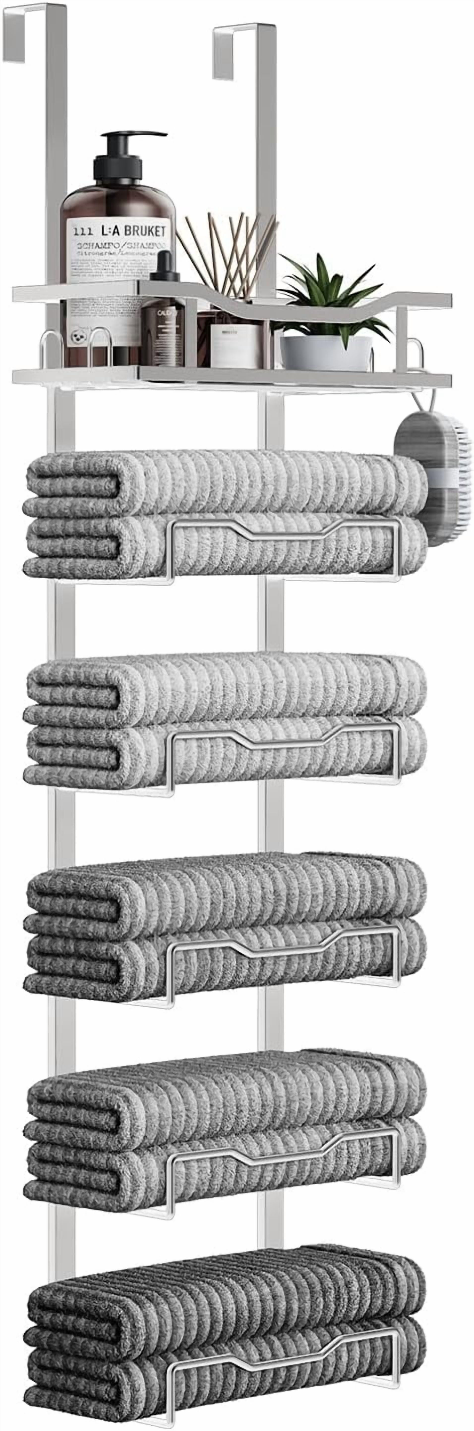 Hanging Towel Racks for Bathroom No Drill - Over The Door 6-Tier Bath Towel Storage Organizer for Small Bathrooms - Back Door Large Tiered Towel Holder Hanger for Rolled Towels