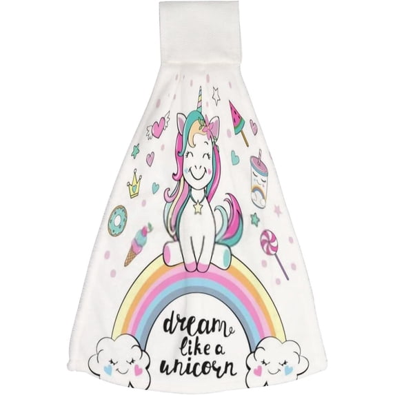 Hanging Towels 1 Pcs, Dish Towels Cute Unicorn on Rainbow Absorbent Hand Towels with Hanging Loop Washcloth for Bathroom Kitchen
