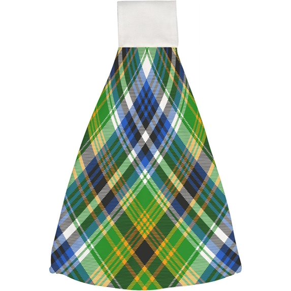 Hanging Towels 1 Pcs, Dish Towels Green Tartan Texture Absorbent Hand Towels with Hanging Loop Washcloth for Bathroom Kitchen
