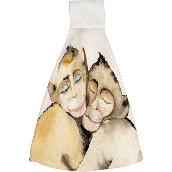 Hanging Towels 1 Pcs, Dish Towels Monkeys Hug Painting Absorbent Hand Towels with Hanging Loop Washcloth for Bathroom Kitchen