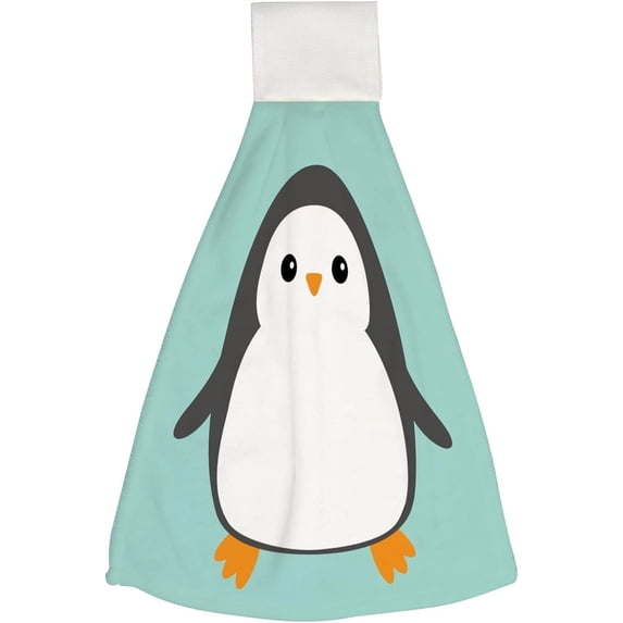 Hanging Towels 1 Pcs, Dish Towels Single Penguin Absorbent Hand Towels with Hanging Loop Washcloth for Bathroom Kitchen