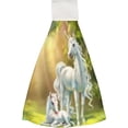 thumbnail image 1 of Hanging Towels 1 Pcs, Dish Towels Unicorn Mom and Baby on The Forest Absorbent Hand Towels with Hanging Loop Washcloth for Bathroom Kitchen, 1 of 6