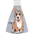 thumbnail image 1 of Hanging Towels 1 Pcs, Dish Towels Welsh Corgi Puppy with Chamomile Flowers Absorbent Hand Towels with Hanging Loop Washcloth for Bathroom Kitchen, 1 of 6