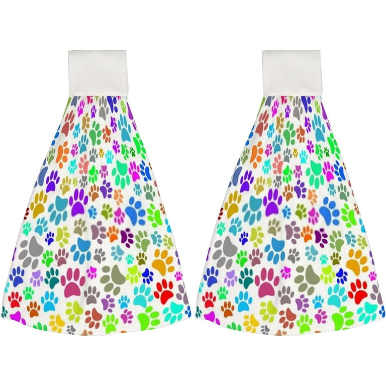 Hanging Towels 2 Pcs Dish Towels Colorful Dog Paw Print Pattern