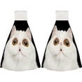 thumbnail image 1 of Hanging Towels 2 Pcs, Dish Towels Funny Portrait of Cat Absorbent Hand Towels with Hanging Loop Washcloth for Bathroom Kitchen, 1 of 6