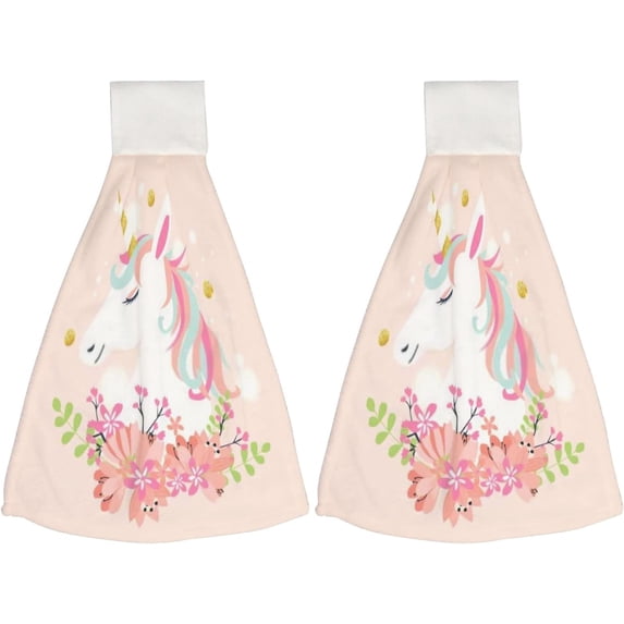 Hanging Towels 2 Pcs, Dish Towels White Unicorn with Mane and Horn Absorbent Hand Towels with Hanging Loop Washcloth for Bathroom Kitchen