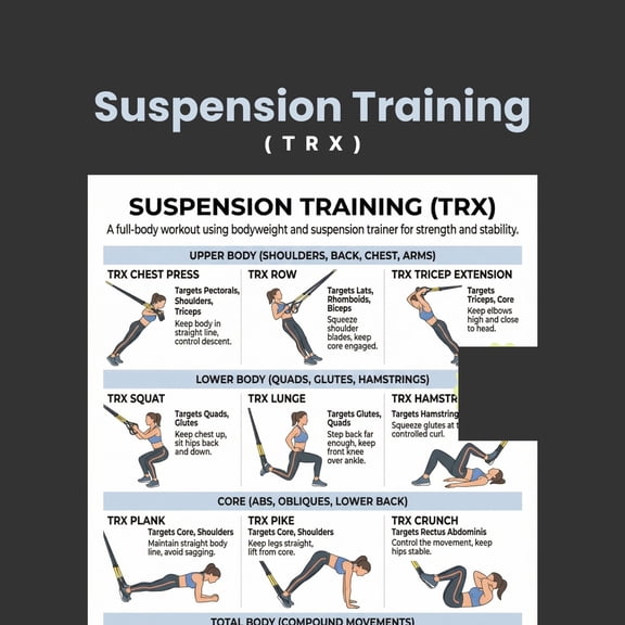 Hanging Trainer Full Body Exercise Poster, Hanging With Weight Home Exercise Poster, With Routine, At Home Fitness Poster