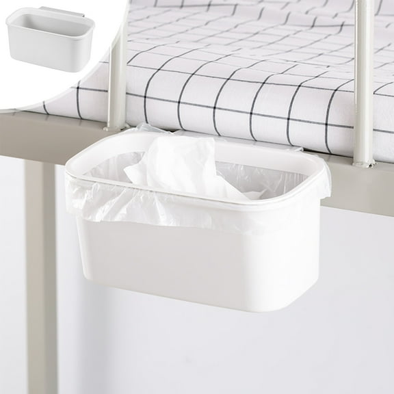 Hanging Trash Bin for Dorm Bed | Wall Mounted Storage Box | No Drill Installation | White Plastic Organizer for Bedside & Bunk Beds | 10.3x6.3x4.8 Inches