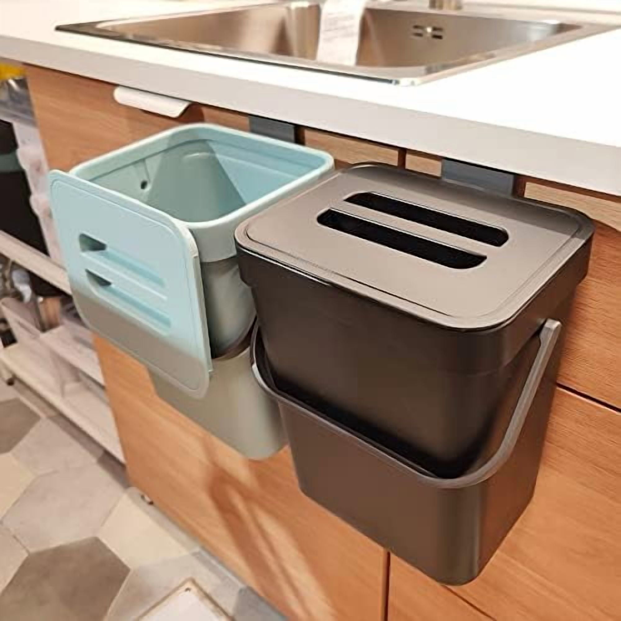 Hanging Trash Can, 3.2 Gallon/12L Small Waste Bin with Lid for Kitchen ...