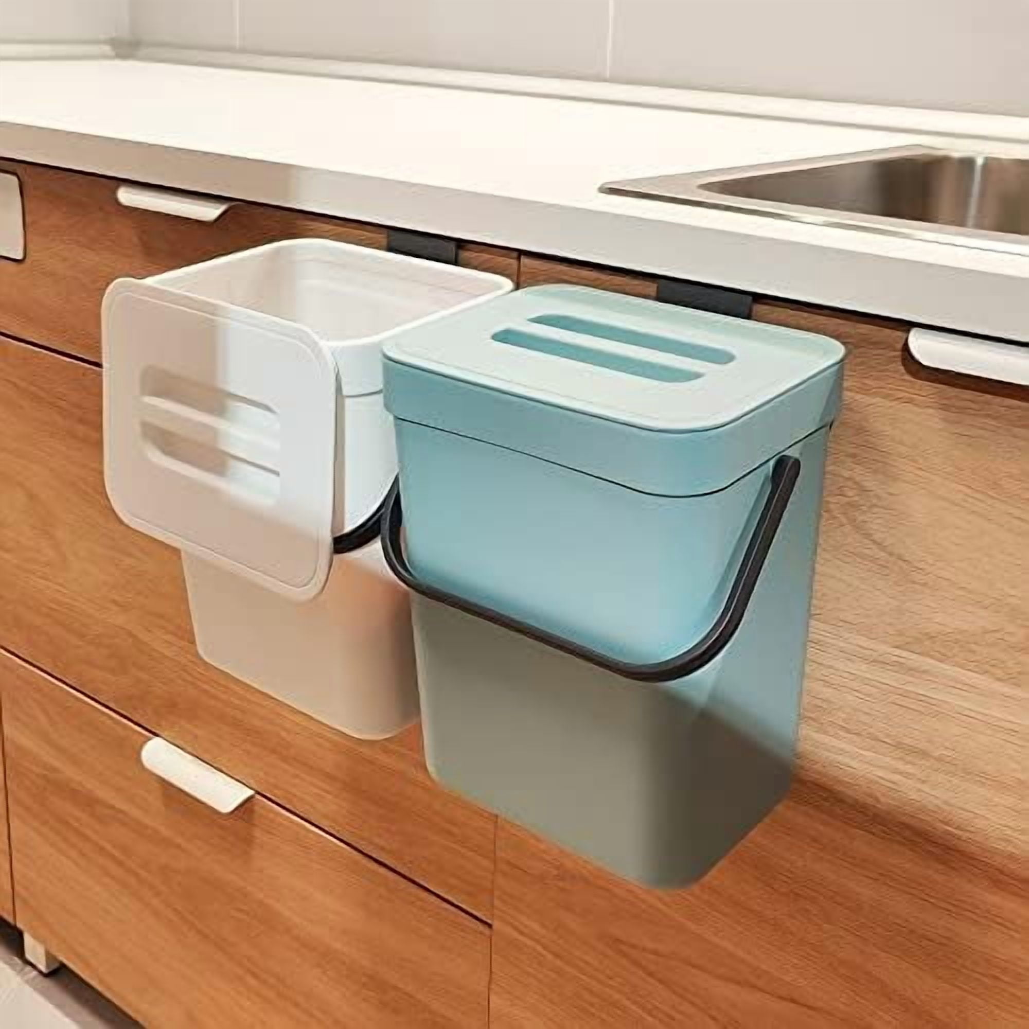 Hanging Trash Can, 3.2 Gallon/12L Small Waste Bin with Lid for Kitchen ...