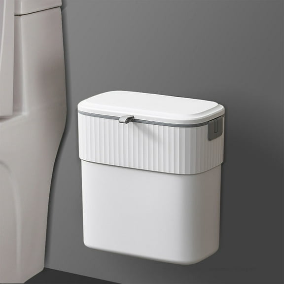 Hanging Trash Can for Cabinet Door No Punch Plastic Waste Bin with Lid Small Garbage Can for Kitchen Bathroom Rv Office Stickable Odorless Trash Container with Sliding Lid Space Saving Wastebasket