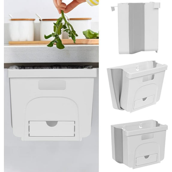 Hanging Trash Can for Kitchen Cabinet Door Folding Waste Bin Portable Collapsible Garbage Can Plastic for Kitchen Bathroom Living Room Car Outdoor Travel (Brown)