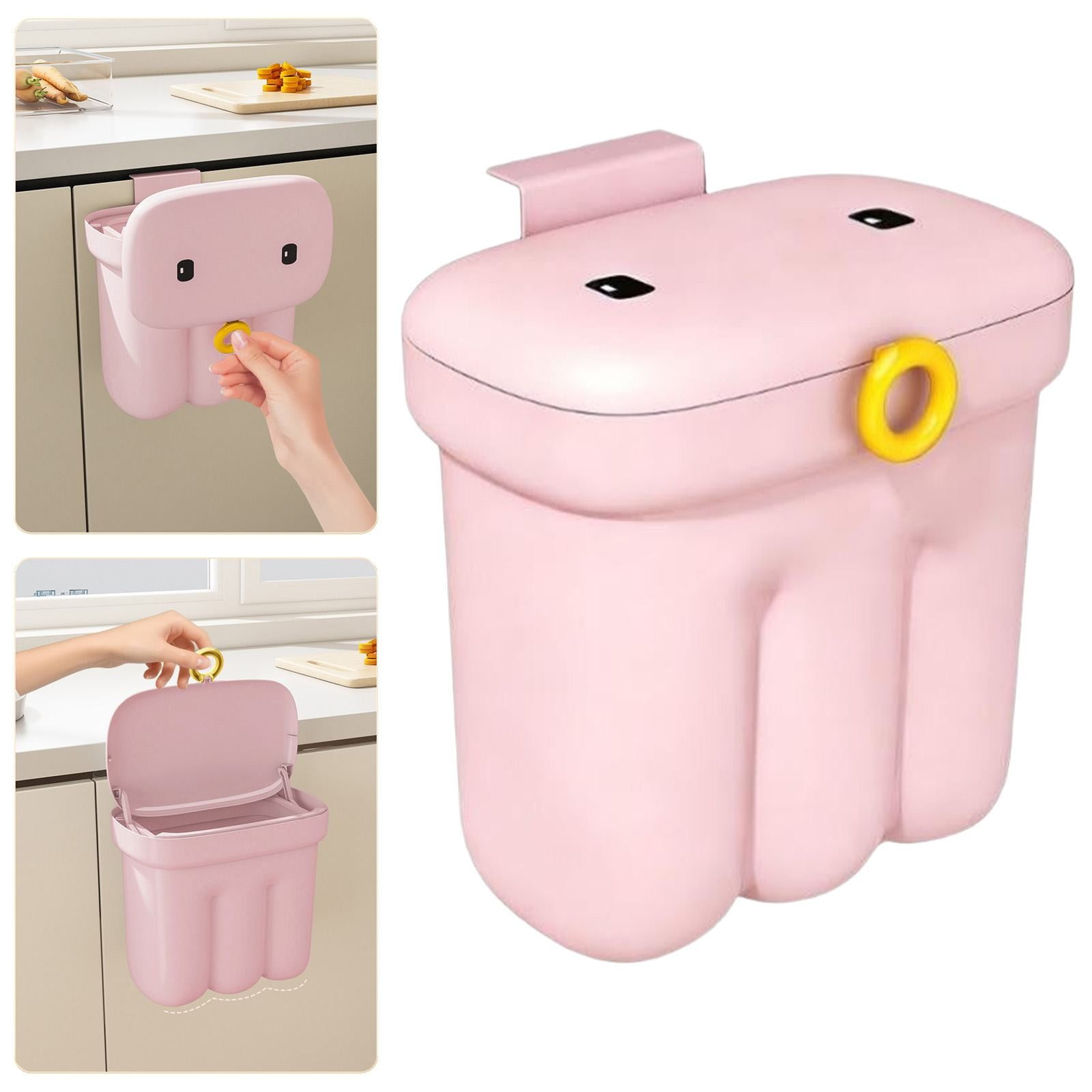 Hanging Trash Can with Lid, Kitchen Waste Bins, Wall Mounted Garbage Can, Small Plastic Waste Basket, Garbage Can with Lid for Kitchens,Cabinet Door, Bathroom,Office, 9.05X5.11X9.84inch