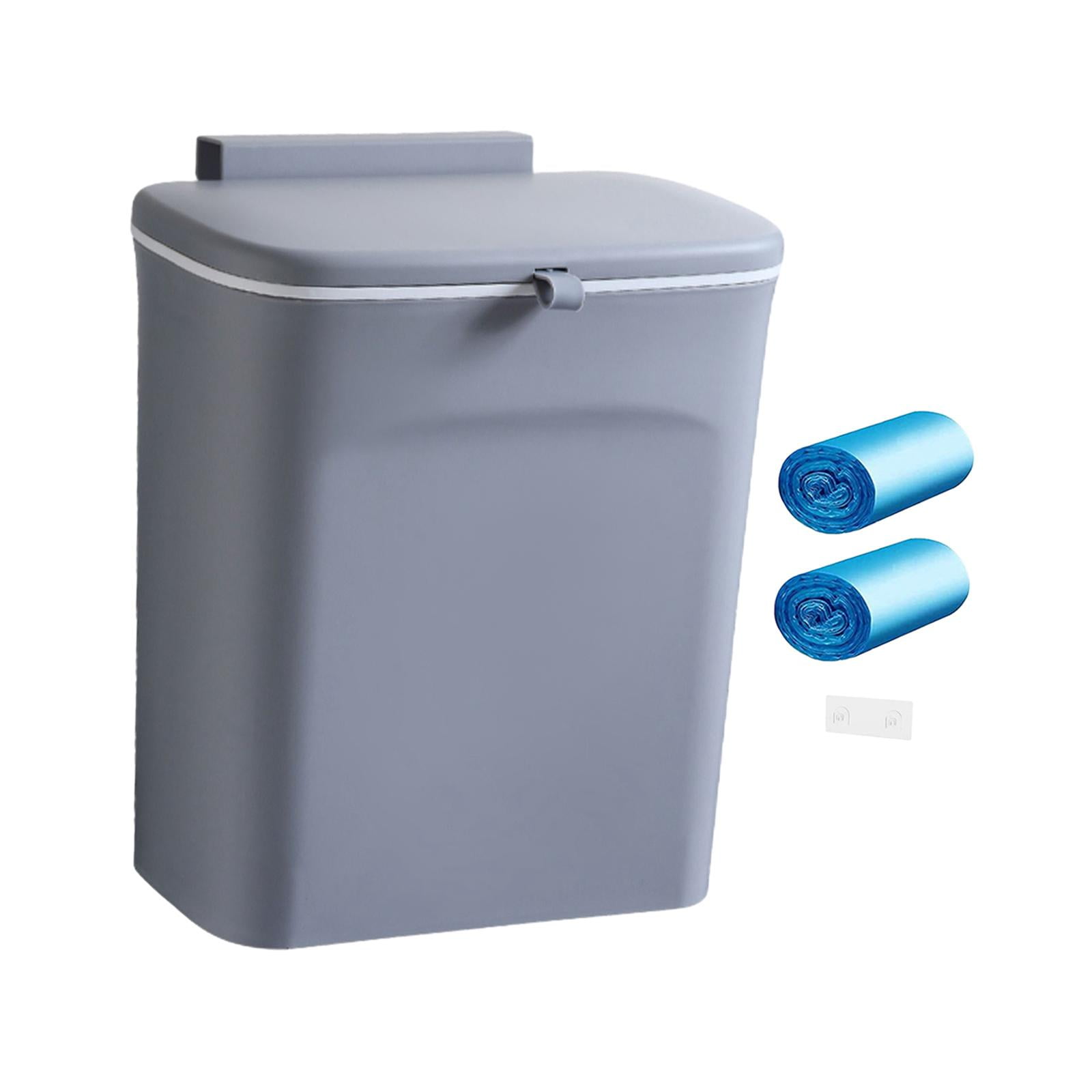 Hanging Trash Can, Trash Can with Lid, 10L Wall Mounted Garbage Can ...