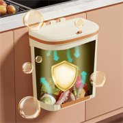 Hanging Can with Lid, Kitchen Compost Bin for Counter Top, Under Sink or Wall Mount, Small Garbage Can for Cupboard/Bathroom/Bedroom/RV, Beige