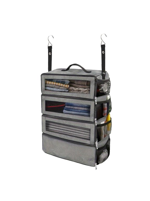 Hanging Travel Organizer for Suitcase, 4 Pocket Closet Storage Bag for Hotel Dorm Room, Lightweight Foldable Clothes