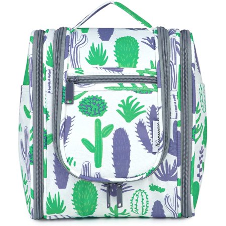Hanging Travel Toiletry Bag Cosmetic Make up Organizer for Women and Men (Medium, Green Cactus)