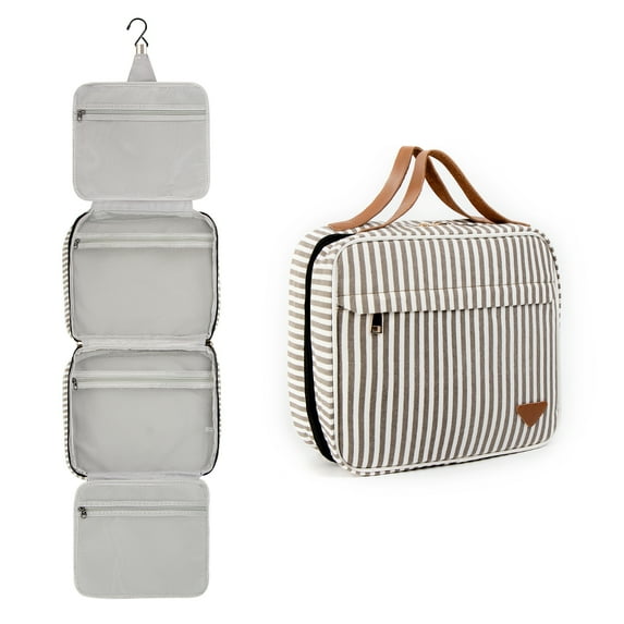 Hanging Travel Toiletry Bag Portable Makeup Bag Travel Cosmetic Bag Large Capacity Travel Bag for Toiletries with Hanging Hook Zipper Compartment Wet Pocket for Women (lightcoffee)