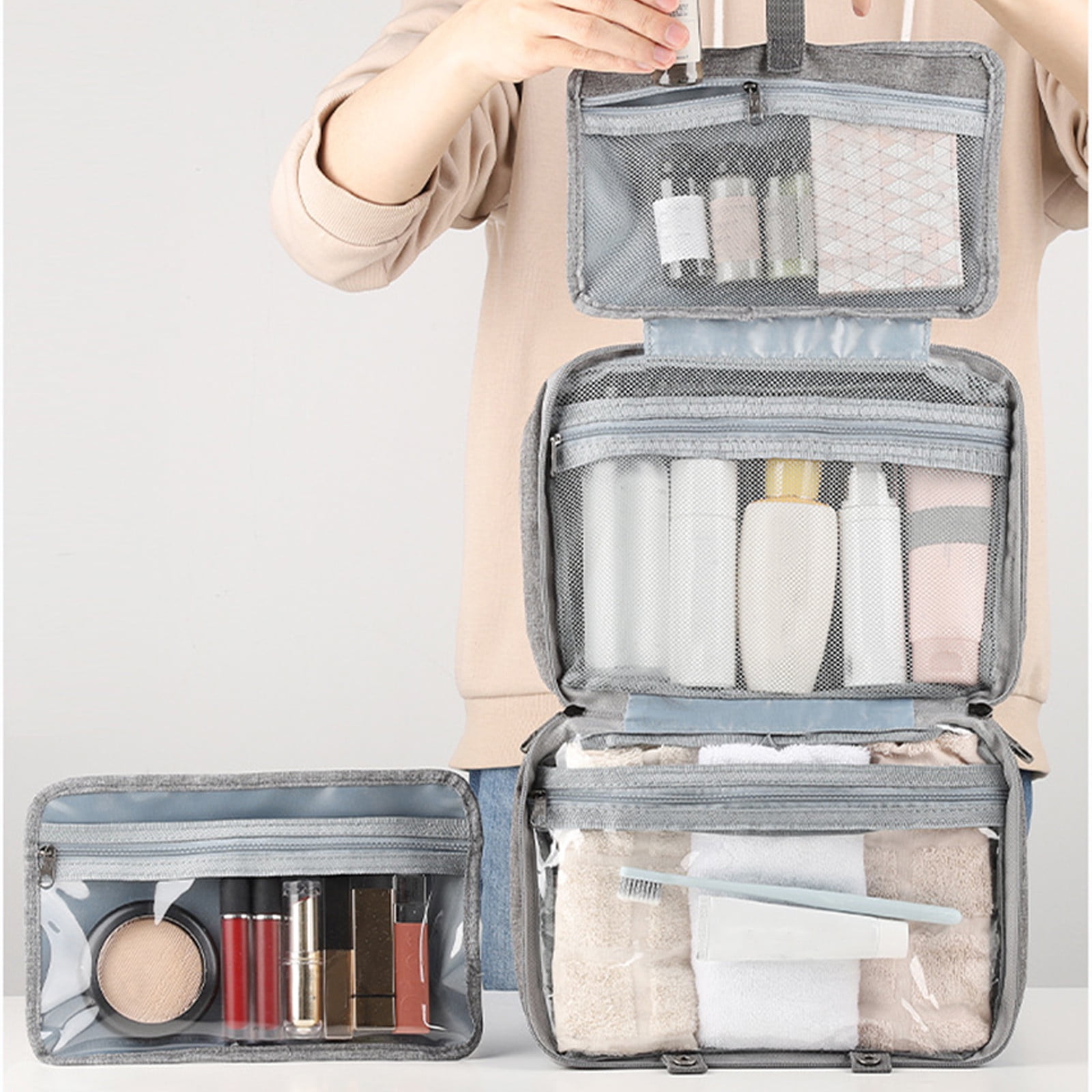 Hanging Travel Toiletry Bag with Wet/Dry Compartments - 11x3.35x7.09in ...