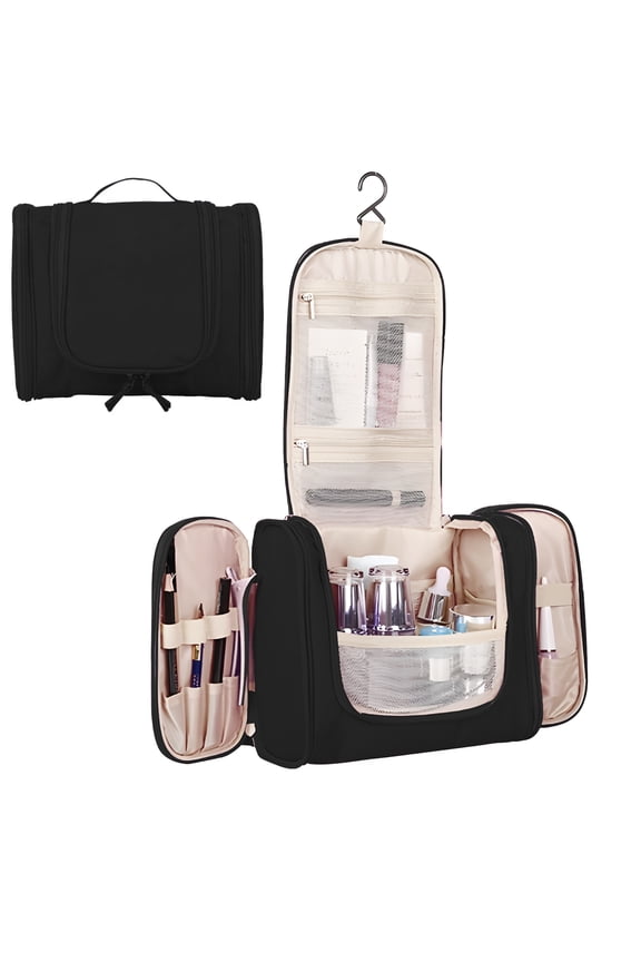 Hanging Travel Toiletry Bag for Men and Women,Compact Makeup Bag,Water-Resistant,Shower Bag for Essentials,Shaving Bag, Organizer Bag(BLACK)