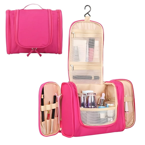 Hanging Travel Toiletry Bag for Men and Women,Compact Makeup Bag,Water-Resistant,Shower Bag for Essentials,Shaving Bag, Organizer Bag(PINK)