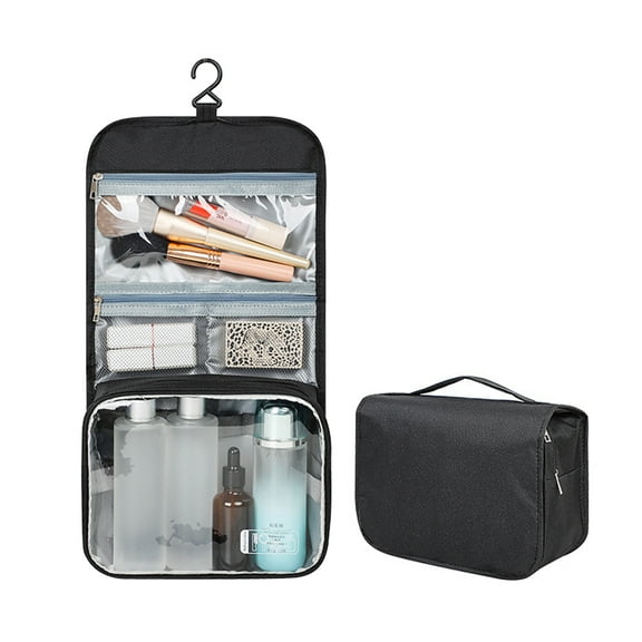 Hanging Travel Toiletry Bag for Women – Portable Makeup & Cosmetic Organizer with Hook, Waterproof Compartments – Black or Pink