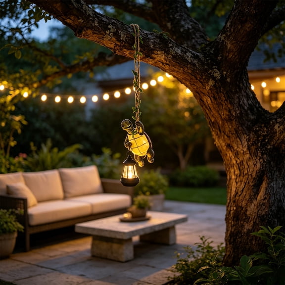 Hanging Turtle Solar Lantern Decor, Resin Cute Turtle Figurine with LED Light, Waterproof Outdoor Hanging Solar Light for Tree Patio Yard Garden Balcony Ornament Gift