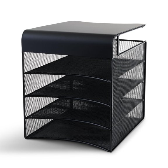 Hanging Under Desk Organizer with 4 Trays, 32 Compartments & 2 Drawers, Steel Mesh, Classroom Office Mail Sorter, Black