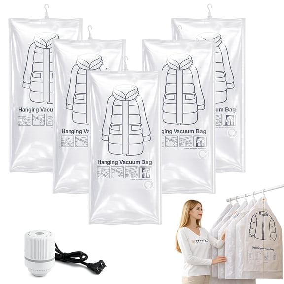 Hanging Vacuum Storage Bags, 3 Size Vacuum Clear with Electric Pump, Clear Compression Seal Space Saver for Clothing with Hangers for Suits, Coats & Dresses