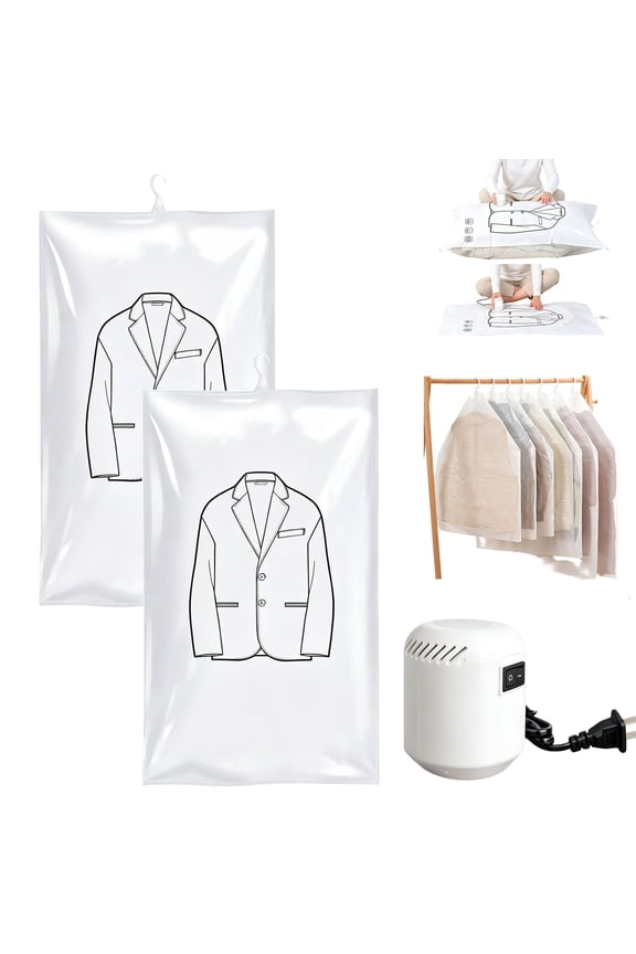 Hanging Vacuum Storage Bags,Clear Reusable Space Saver Bags with Electric Pump for Suits,Dress,Jackets