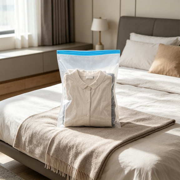 Hanging Vacuum Storage Bags for Clothes - Space Saving Compression Bag for Coats Jackets Sweaters - Clear Plastic Wardrobe Organizer with Hanger Hook - 1 Pack 13.78x19.69 inch