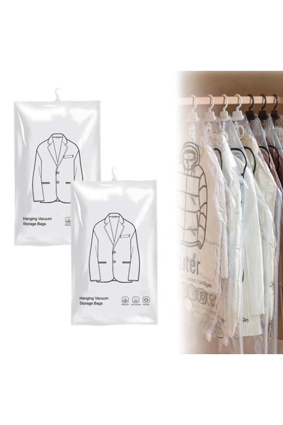 Hanging Vacuum Storage Bags, Upgraded Space Saver, Transparent Protective Cover, Coats Jackets Suits Traveling