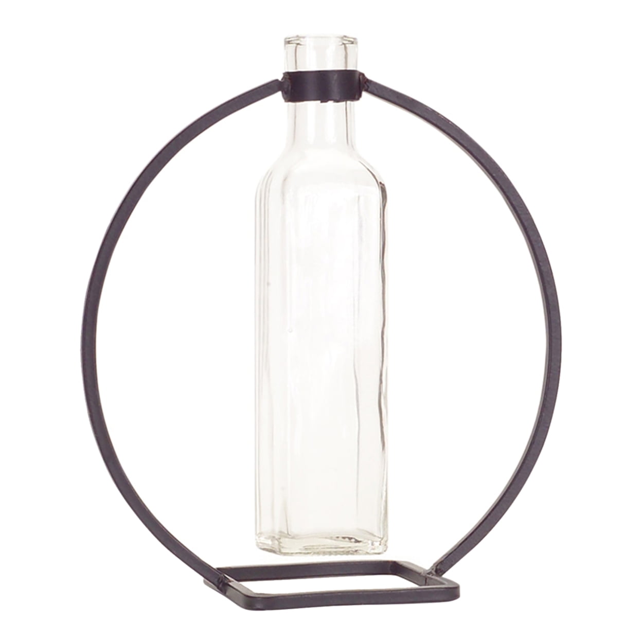 Elegant Gray 9" Glass Bouquet Vase with Metal Frame