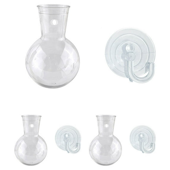 Hanging Vase Wall Planter 2-Pack Clear Hanging Vase With Suction Cups - Wall Mounted rium For Flower Plant Decor, Modern Geometric Glass Wall Planter B