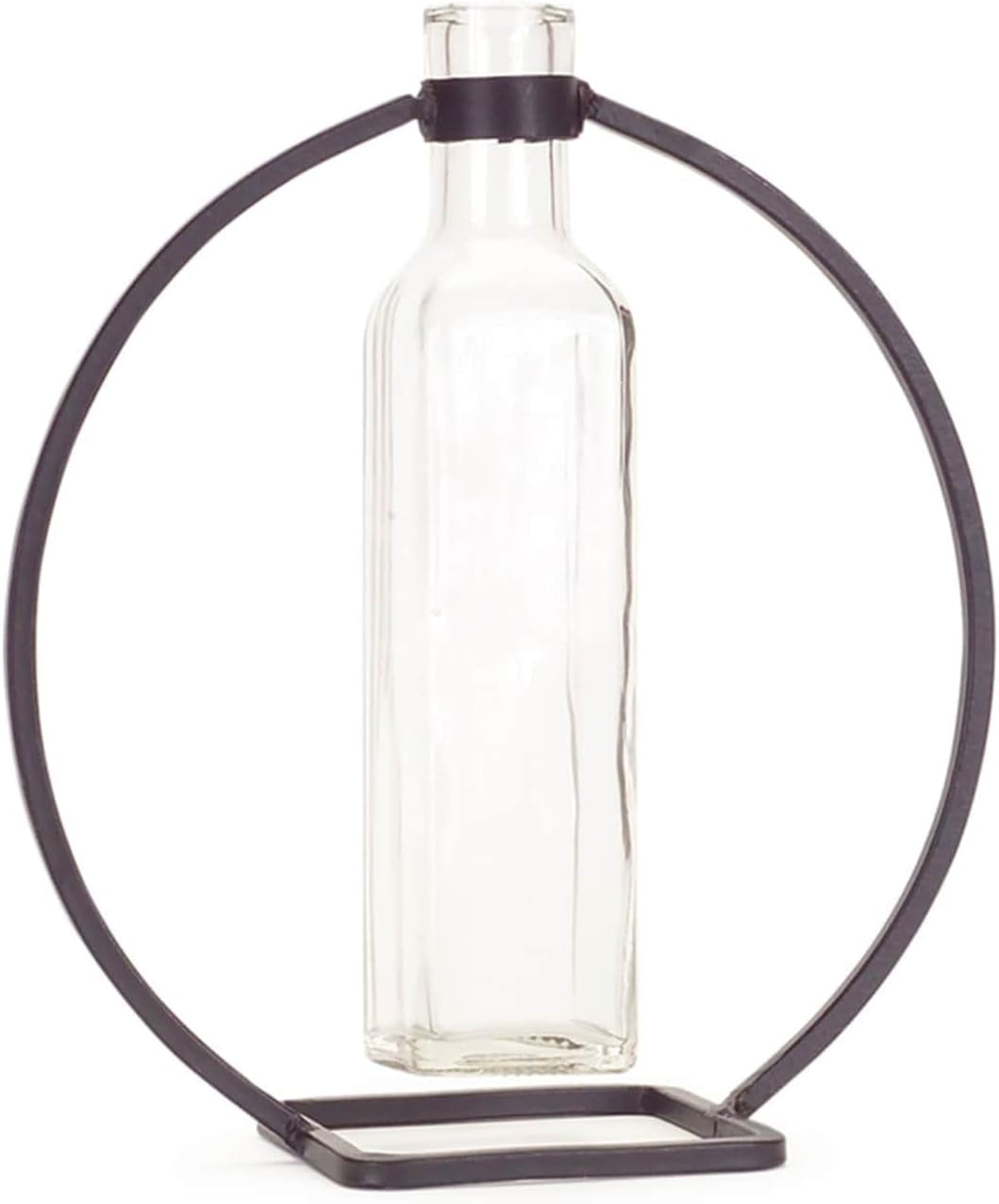 Elegant Gray 9" Glass Bouquet Vase with Metal Frame