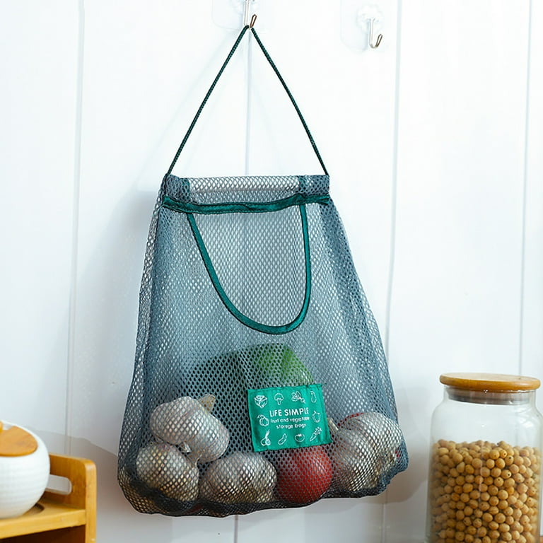 Hanging Vegetable and Fruit Storage Bag Kitchen Sundries Hanging Wall Type Polyester Breathable Storage Net Bag