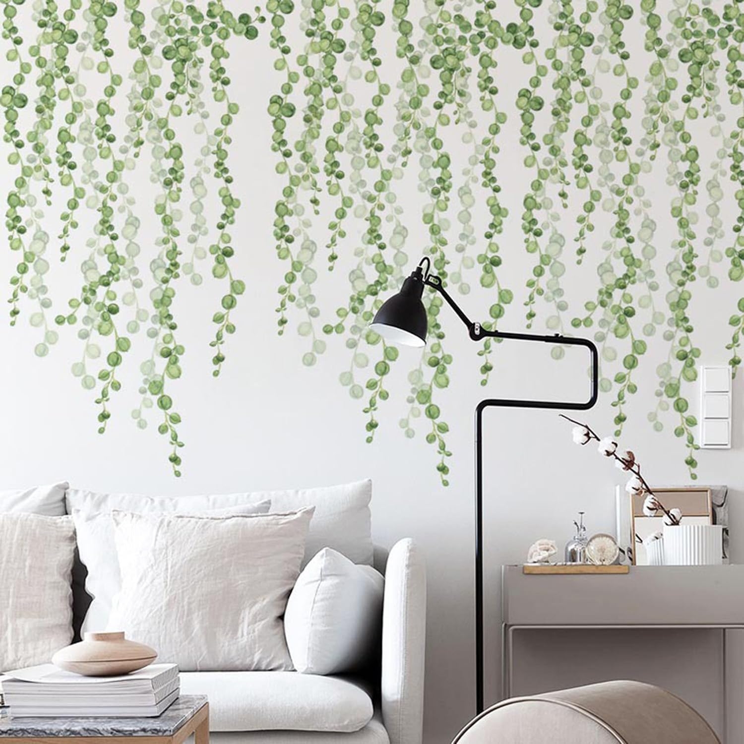 Hanging Vine Wall Decals, Green Leaves Design, 39.2x22 Inch, 2-Piece ...