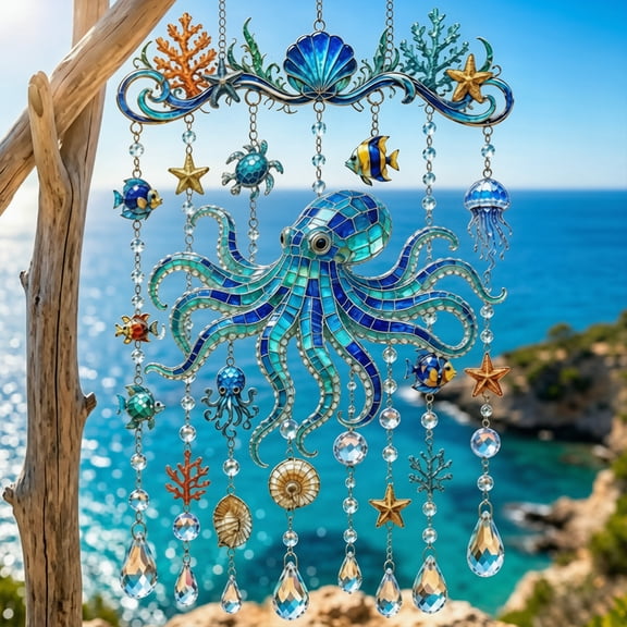 Hanging Wall Art Plaque, Jellyfish Decorations, Porch Decor, Sea Creature Decor, 11X7X0.5 Inch 2D Printed Ocean Animal Acrylic Hanging Decoration for Birthday Gift