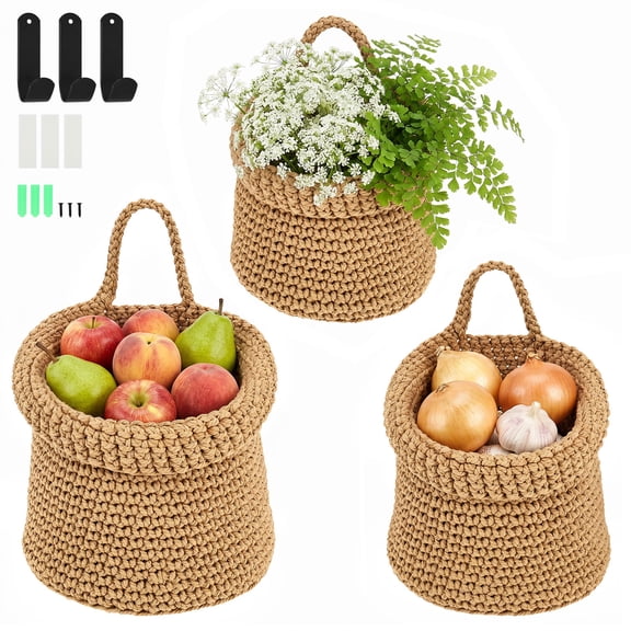 Hanging Wall Basket for Kitchen 3 Pack Teardrop Hanging Basket with Hook Fruit Onion Vegetable Potato Storage for Home 3 Sizes